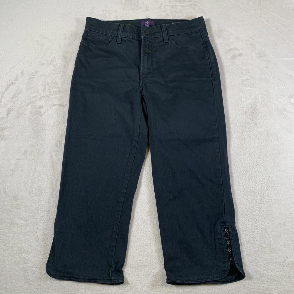 NYDJ Crop Pantsโ Womens 4 Lift Tuck Technology Stretch Denim Embellished Hem
